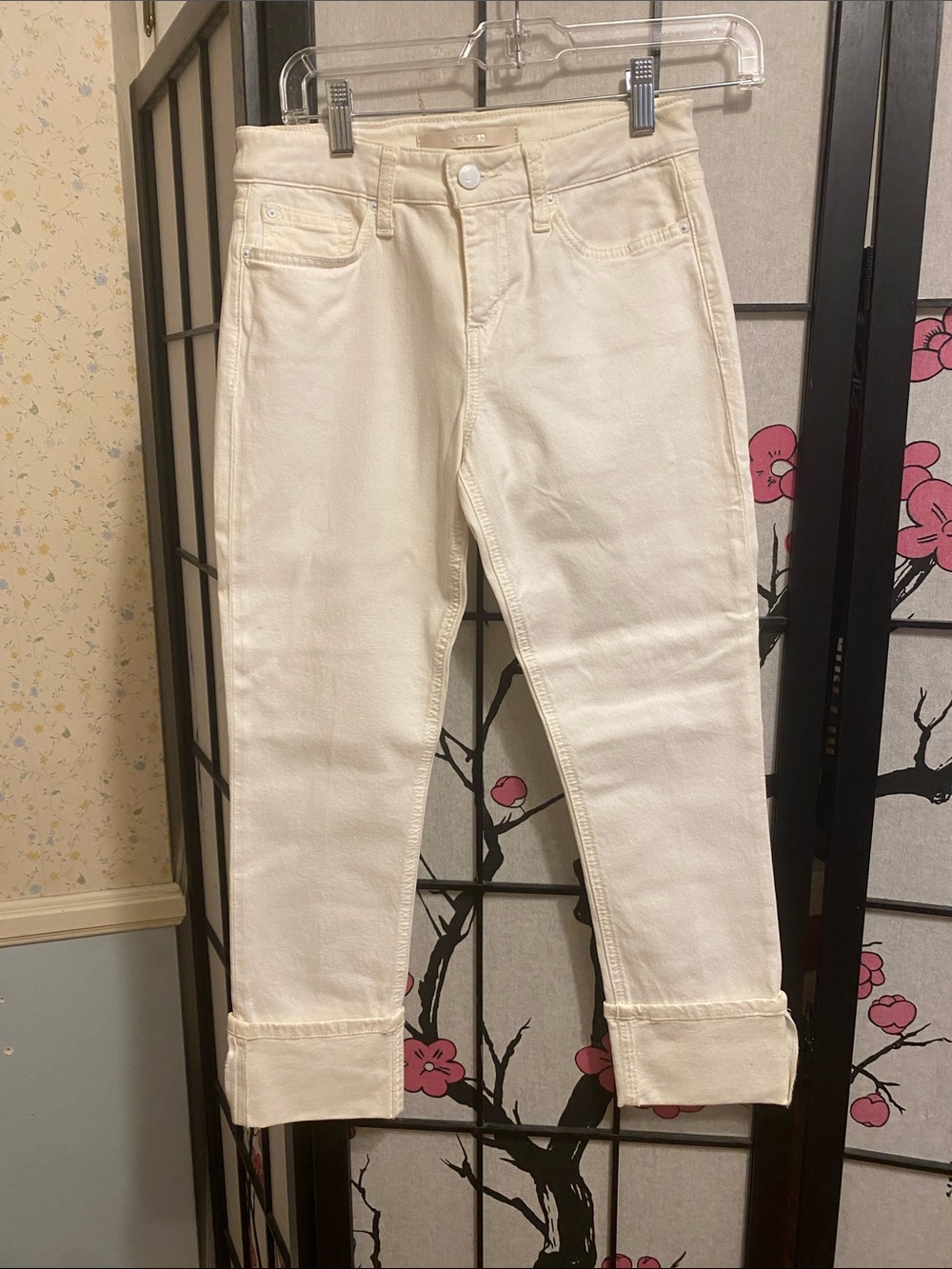 Joe's Jeans Cream Cropped High-Rise Straight Ankle Jeans